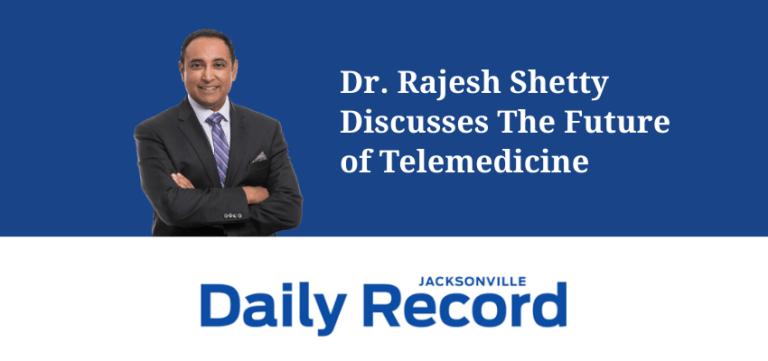 Dr. Rajesh Shetty smiles. Text on image reads "Discusses The Future of Telemedicine" in the Daily Record