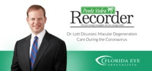 Dr. Lott smiles. Text on image reads "Discusses Macular Degenerate Care During the Coronavirus"