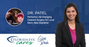 dr. patel and family in circle with florida eye cares logo